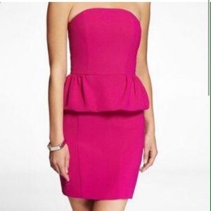 Express magenta hot pink strapless peplum mini cocktail dress